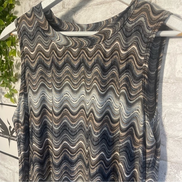 Ab STUDIO Jersey Knit Neutral Color Gray Blue Tan Pattern Print Dress Size Large - Picture 2 of 6